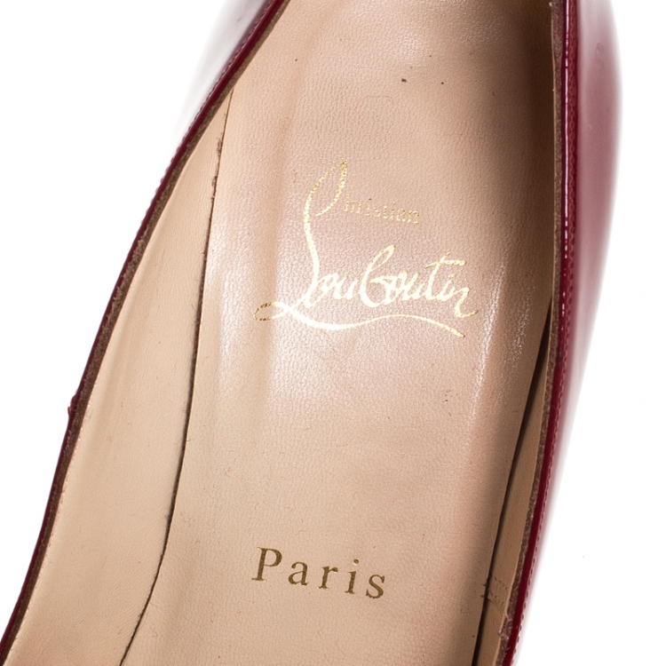 Pre Owned Christian Louboutin Red Patent Leather Simple Pumps Size 38