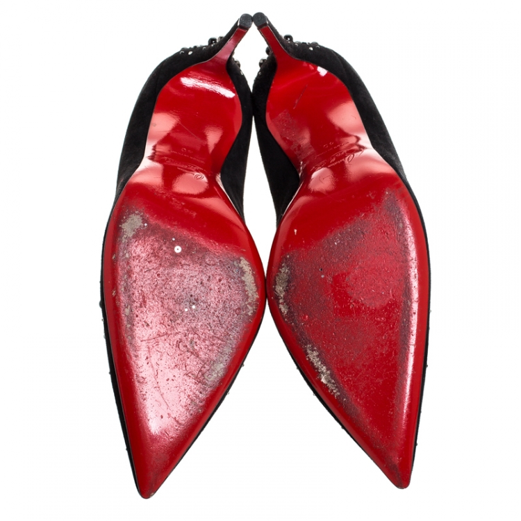 Pre Owned Christian Louboutin Suede Leather Candidate Embellished Pointed Toe Pumps Size 40