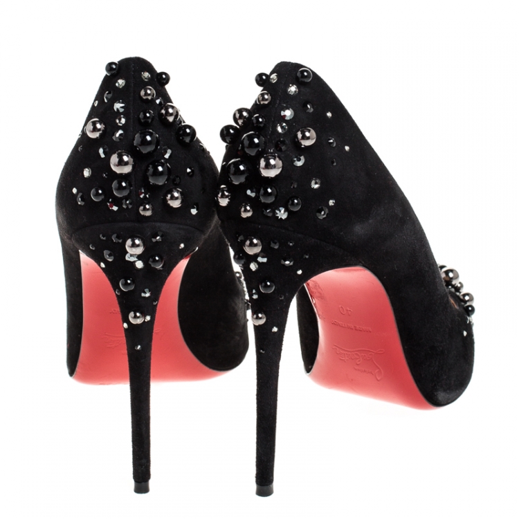 Pre Owned Christian Louboutin Suede Leather Candidate Embellished Pointed Toe Pumps Size 40