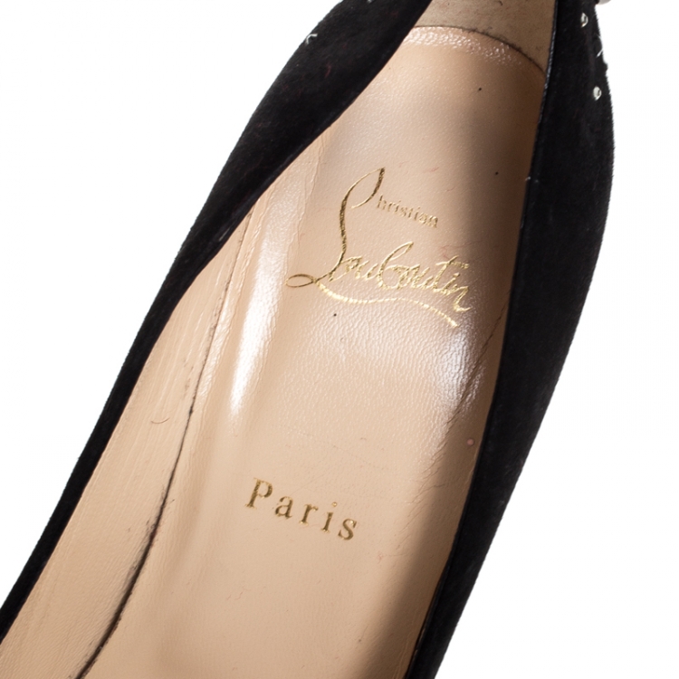 Pre Owned Christian Louboutin Suede Leather Candidate Embellished Pointed Toe Pumps Size 40