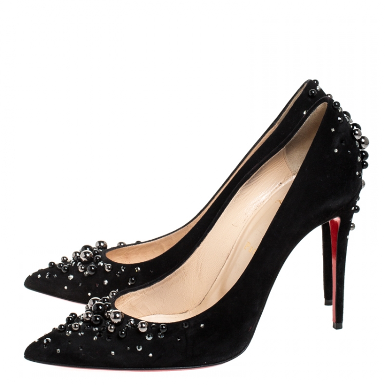Pre Owned Christian Louboutin Suede Leather Candidate Embellished Pointed Toe Pumps Size 40