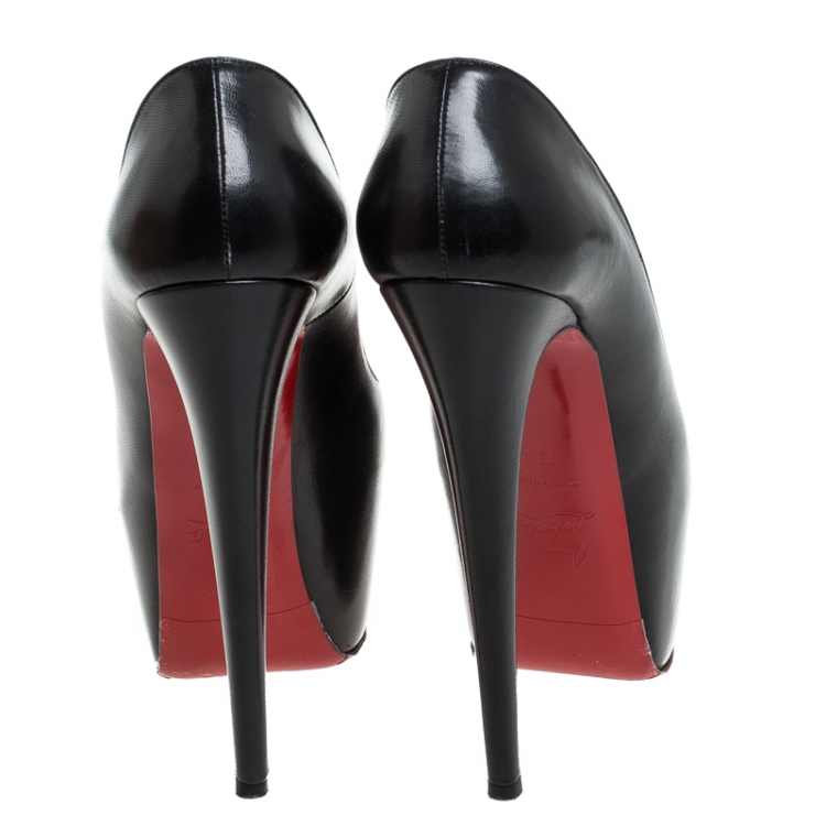 Pre Owned Christian Louboutin Black Leather Daffodile Platform Pumps Size 39.5
