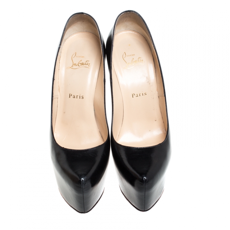 Pre Owned Christian Louboutin Black Leather Daffodile Platform Pumps Size 39.5