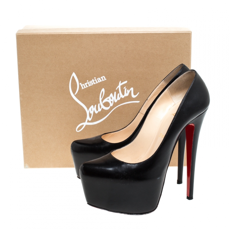 Pre Owned Christian Louboutin Black Leather Daffodile Platform Pumps Size 39.5