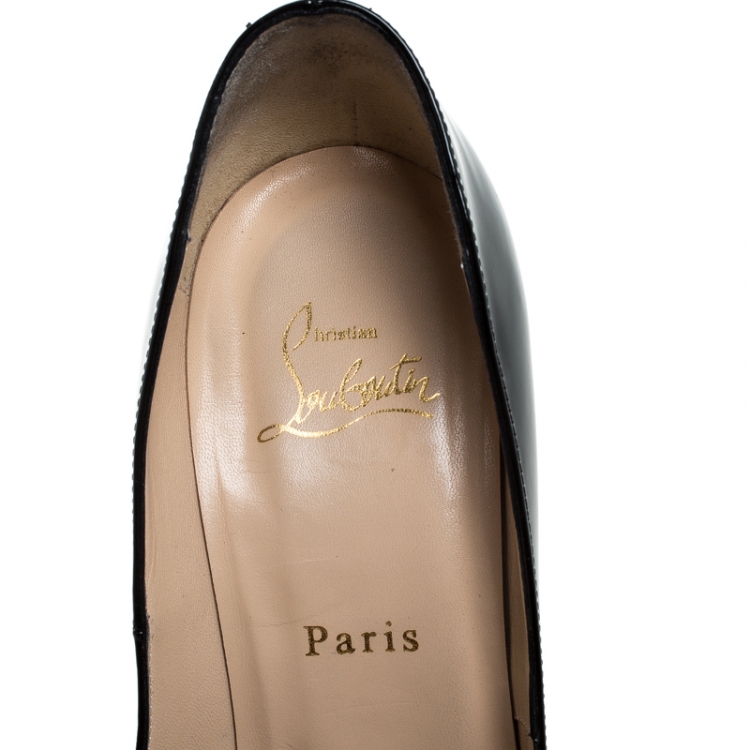 Pre Owned Christian Louboutin Black Patent Leather Lady Peep Toe Platform Pumps Size 39