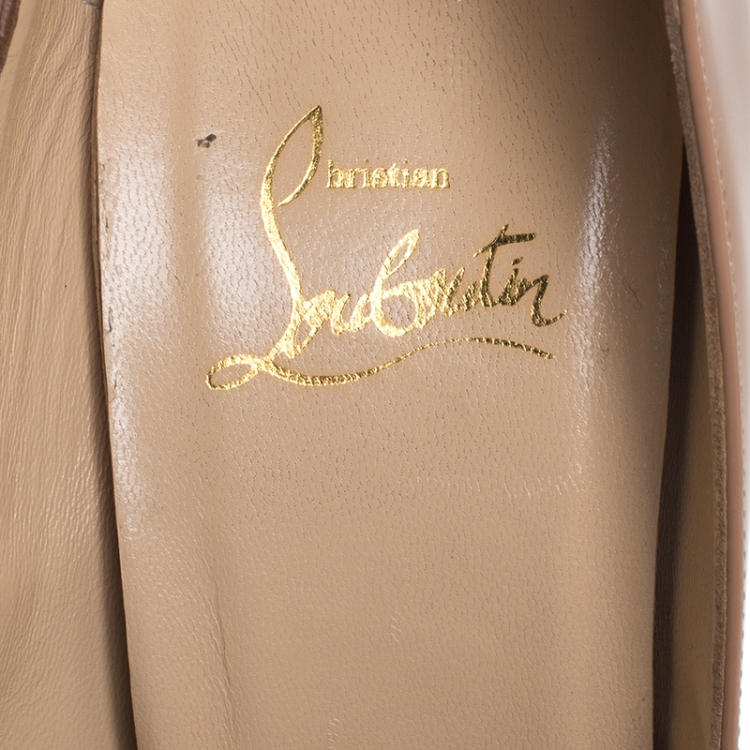 Pre Owned Christian Louboutin Beige Patent Leather Lady Peep Toe Platform Pumps Size 39.5