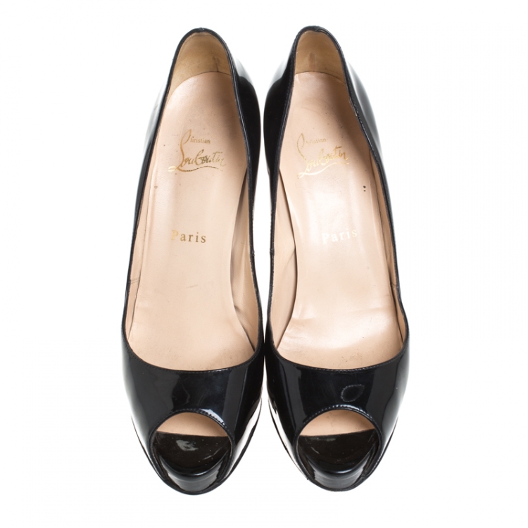 Pre Owned Christian Louboutin Black Patent Leather New Very Prive Peep Toe Pumps Size 39