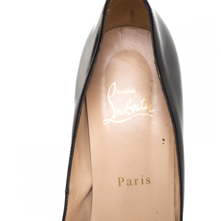 Pre Owned Christian Louboutin Black Patent Leather New Very Prive Peep Toe Pumps Size 39