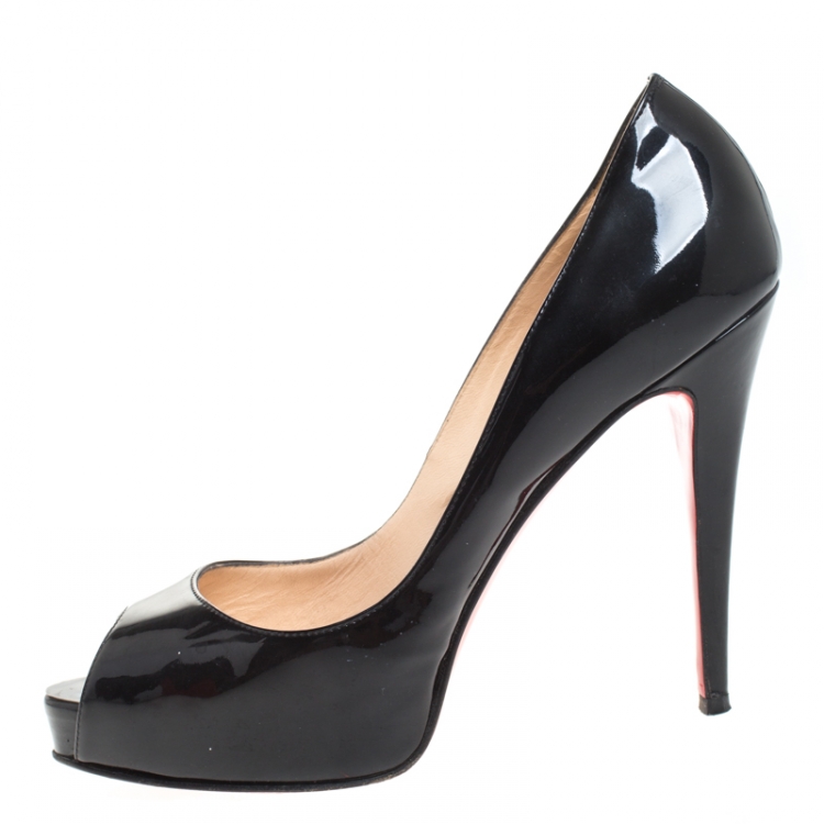 Pre Owned Christian Louboutin Black Patent Leather New Very Prive Peep Toe Pumps Size 39