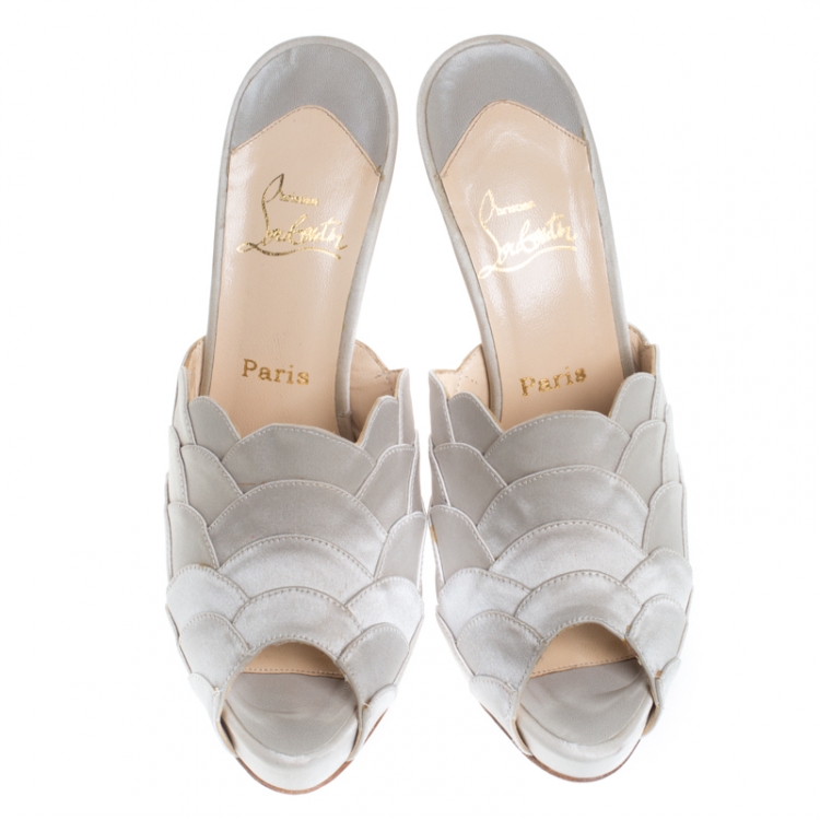 Pre Owned Christian Louboutin Grey Satin Ananas Mule Sandals Size 37
