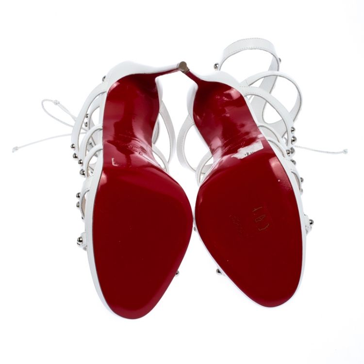 Pre Owned Christian Louboutin White Leather Studded Amazoubille Lace Up Sandals Size 41