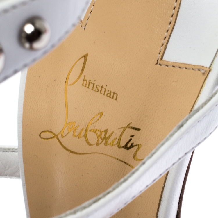 Pre Owned Christian Louboutin White Leather Studded Amazoubille Lace Up Sandals Size 41