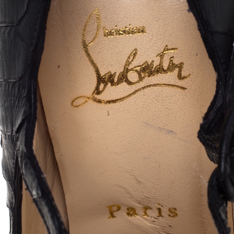 مملوكة مسبقًا Christian Louboutin Black Python Lady Daf Mary Jane Platform Pumps Size 38.5