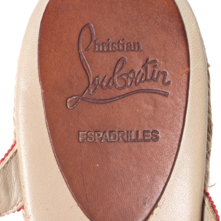 Pre Owned Christian Louboutin Red Canvas Delfin Espadrille Wedge Sandals Size 41