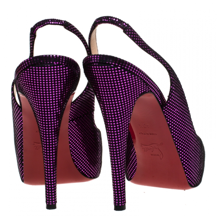 Pre Owned Christian Louboutin Metallic Purple/Black Textured Suede No. Prive Slingback Sandals Size 40.5