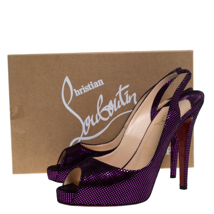 Pre Owned Christian Louboutin Metallic Purple/Black Textured Suede No. Prive Slingback Sandals Size 40.5