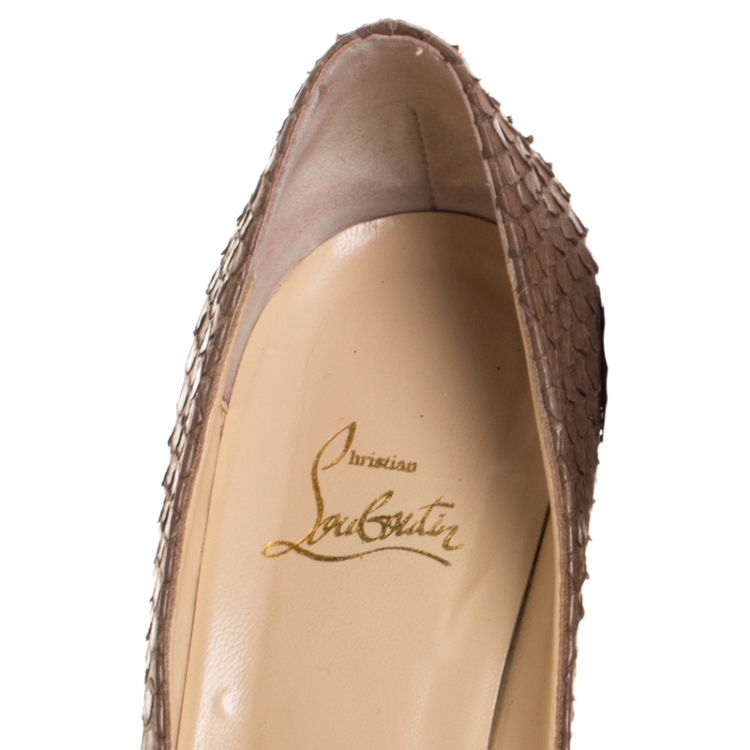 Pre Owned Christian Louboutin Brown Python Leather Altadama Peep Toe Platform Pumps Size 40.5