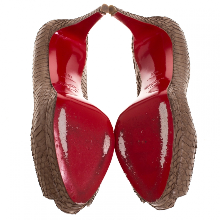 Pre Owned Christian Louboutin Brown Python Leather Altadama Peep Toe Platform Pumps Size 40.5