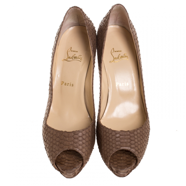 Pre Owned Christian Louboutin Brown Python Leather Altadama Peep Toe Platform Pumps Size 40.5
