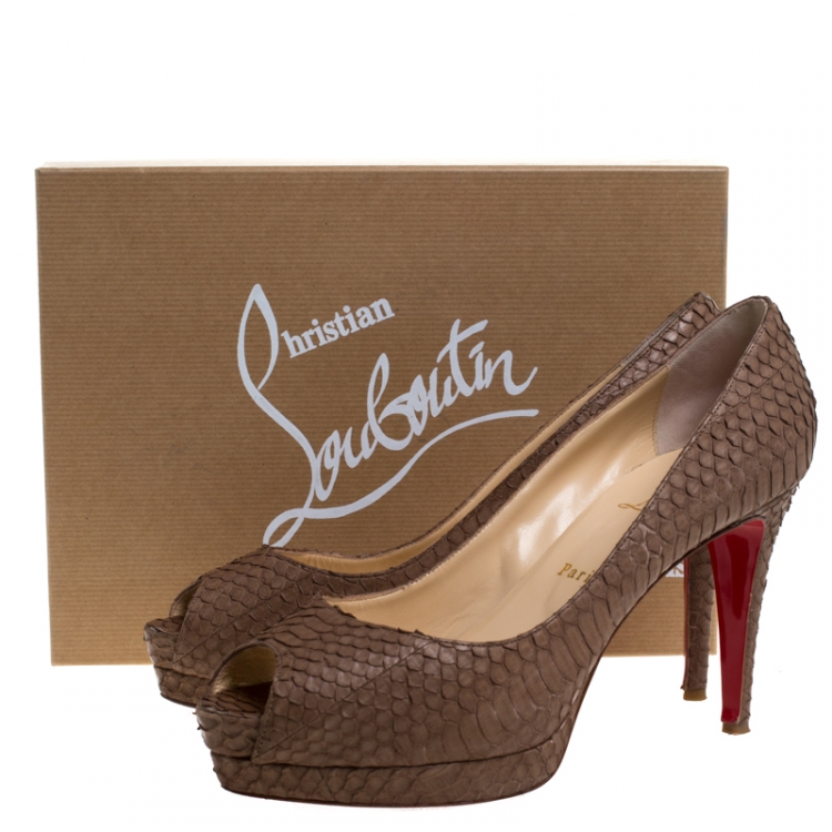 Pre Owned Christian Louboutin Brown Python Leather Altadama Peep Toe Platform Pumps Size 40.5