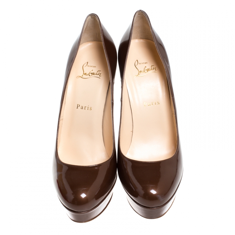 Pre Owned Christian Louboutin Bronze Patent Leather Bianca Platform Pumps Size 40