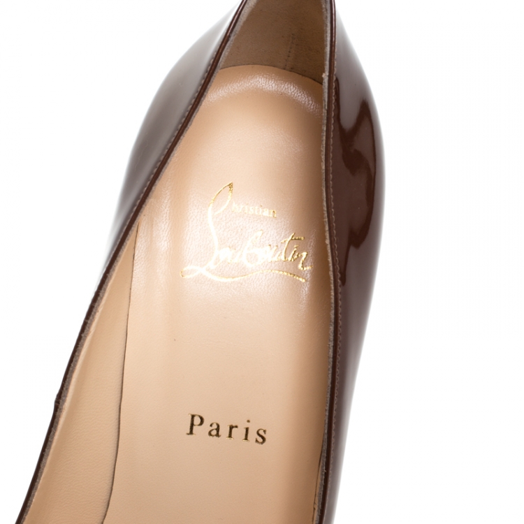 Pre Owned Christian Louboutin Bronze Patent Leather Bianca Platform Pumps Size 40