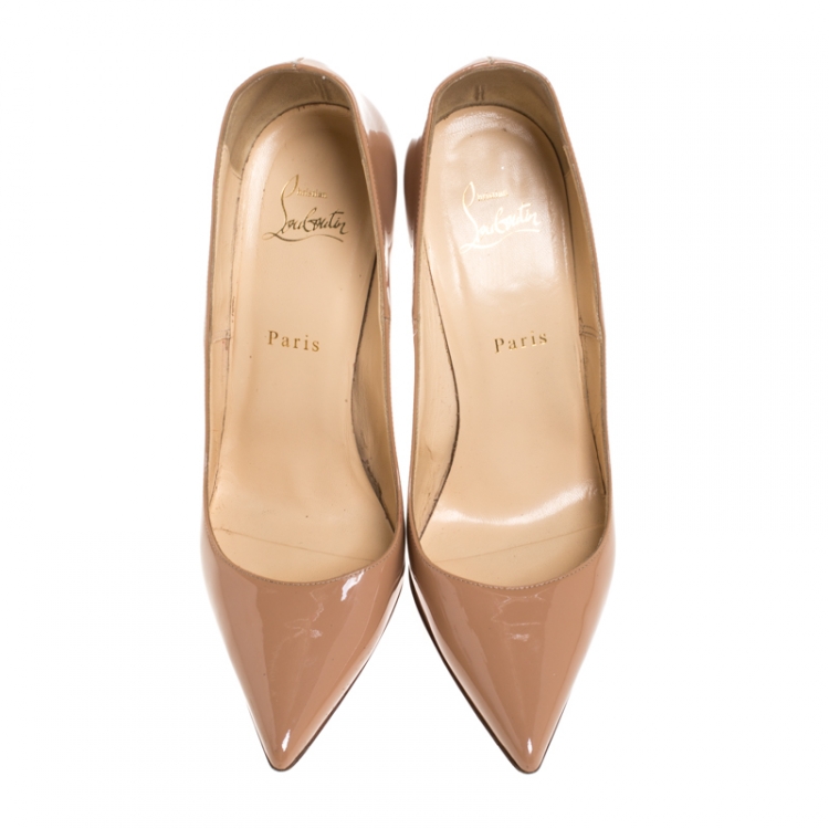 Pre Owned Christian Louboutin Beige Patent Leather So Kate Pointed Toe Pumps Size 39