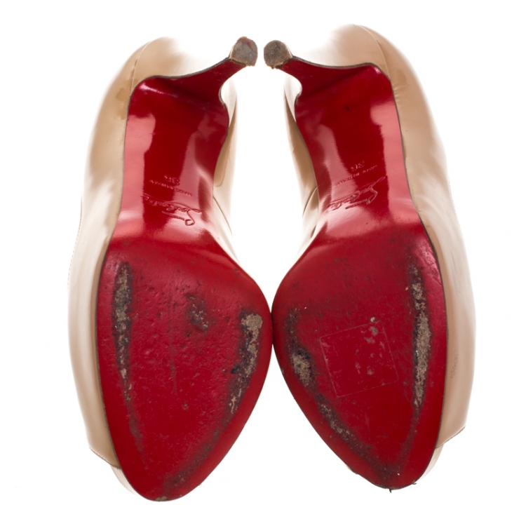 Pre Owned Christian Louboutin Beige Patent Leather Very Prive Peep Toe Pumps Size 36