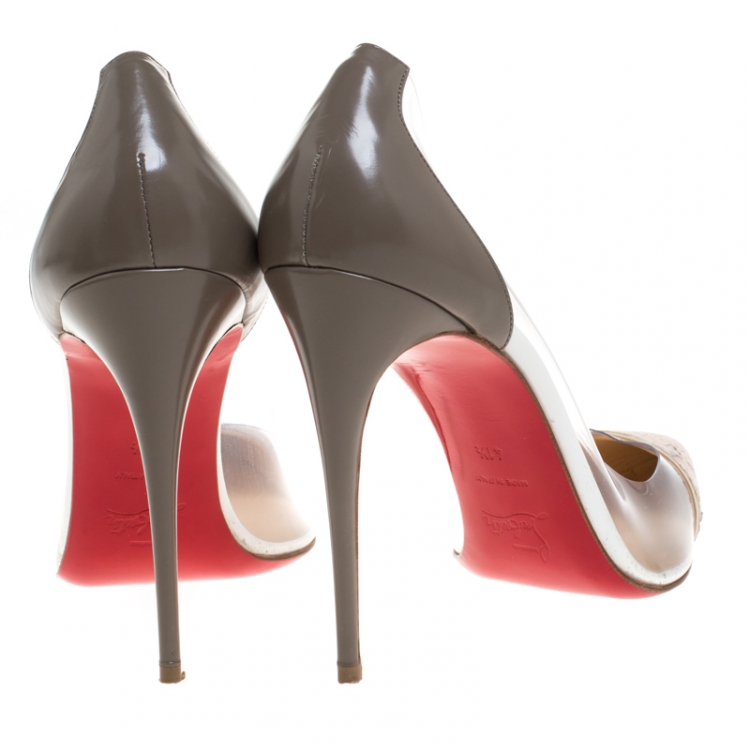 Pre Owned Christian Louboutin Beige Python Leather And PVC Pointed Toe Pumps Size 41.5