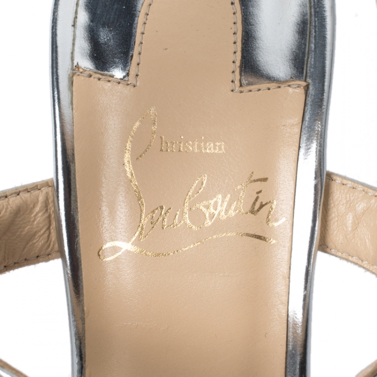 مملوكة مسبقًا Christian Louboutin Metallic Gold Leather Pyraclou Pyadiam Studded Platform Ankle Strap Sandals Size 37