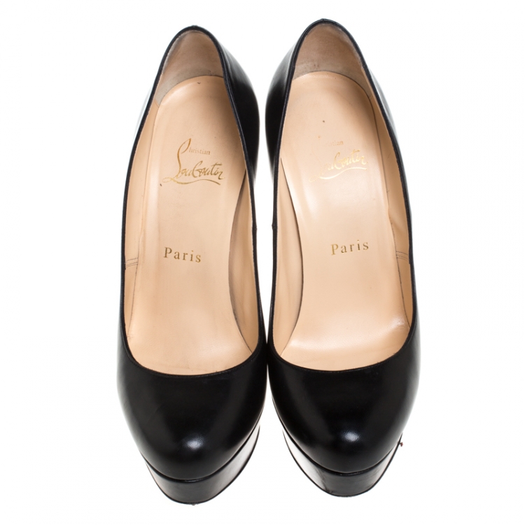 Pre Owned Christian Louboutin Black Leather Bianca Platform Pumps Size 37.5