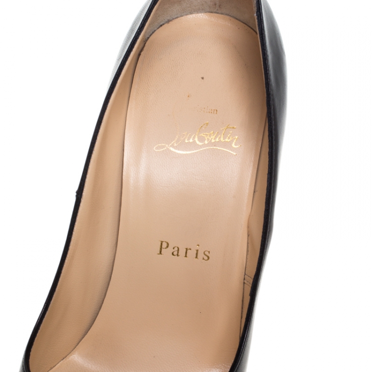 Pre Owned Christian Louboutin Black Leather Bianca Platform Pumps Size 37.5