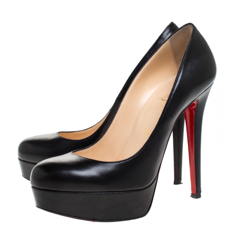Pre Owned Christian Louboutin Black Leather Bianca Platform Pumps Size 37.5
