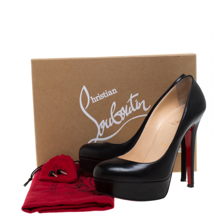 Pre Owned Christian Louboutin Black Leather Bianca Platform Pumps Size 37.5