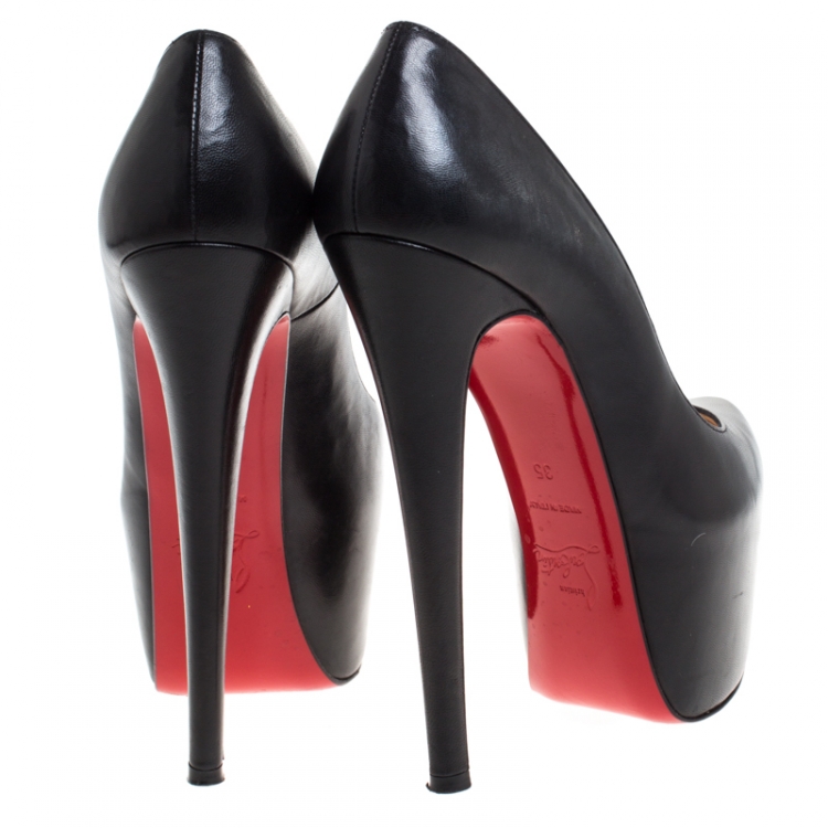 Pre Owned Christian Louboutin Black Leather Daffodile Platform Pumps Size 35