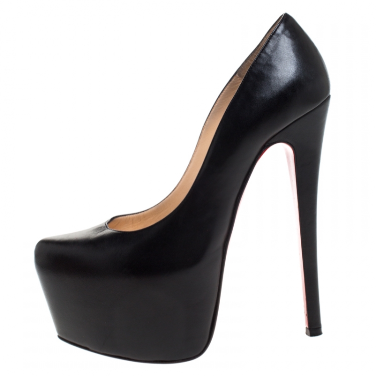 Pre Owned Christian Louboutin Black Leather Daffodile Platform Pumps Size 35
