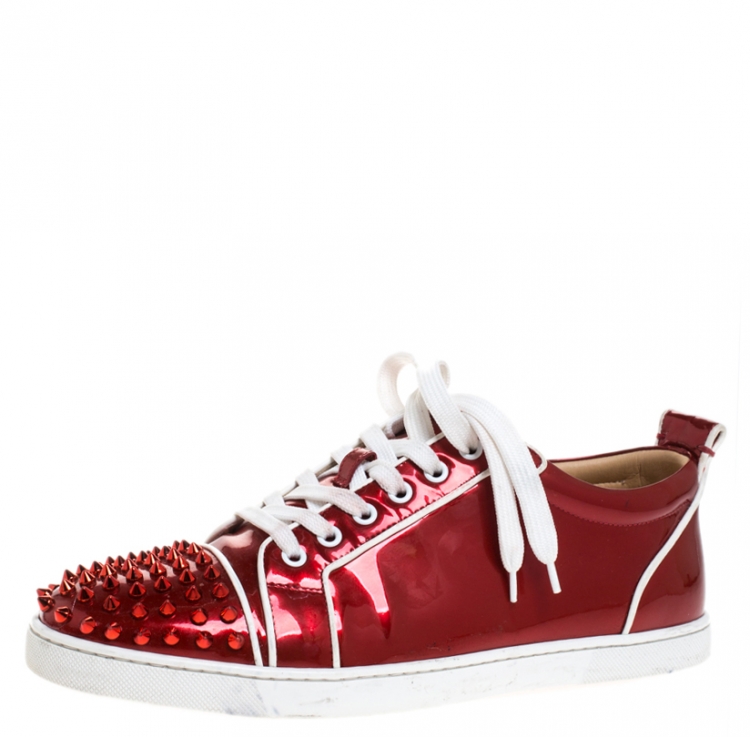 Christian Louboutin Red Patent Leather And White Leather Trim Louis ...