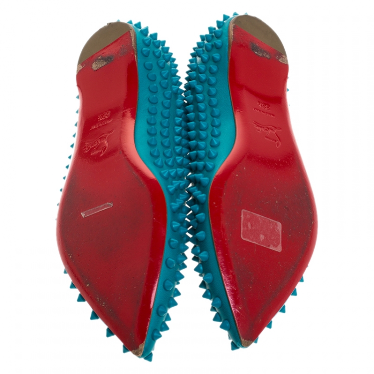 Pre Owned Christian Louboutin Blue Leather Pigalle Spike Ballet Flats Size 38.5