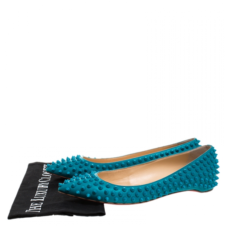 Pre Owned Christian Louboutin Blue Leather Pigalle Spike Ballet Flats Size 38.5