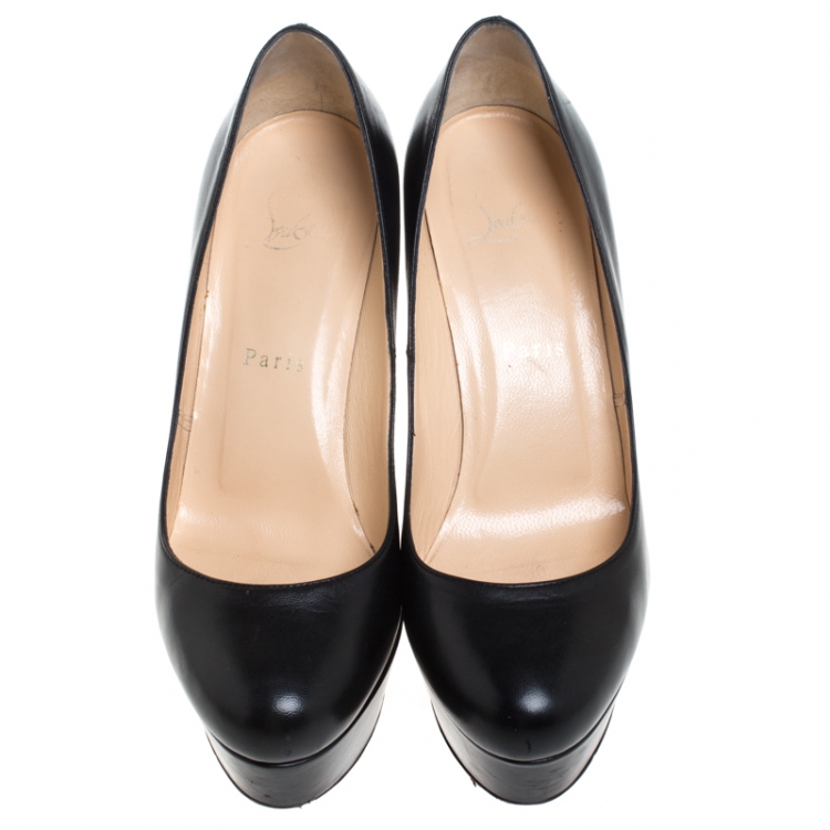 Pre Owned Christian Louboutin Black Leather Bianca Platform Pumps Size 37