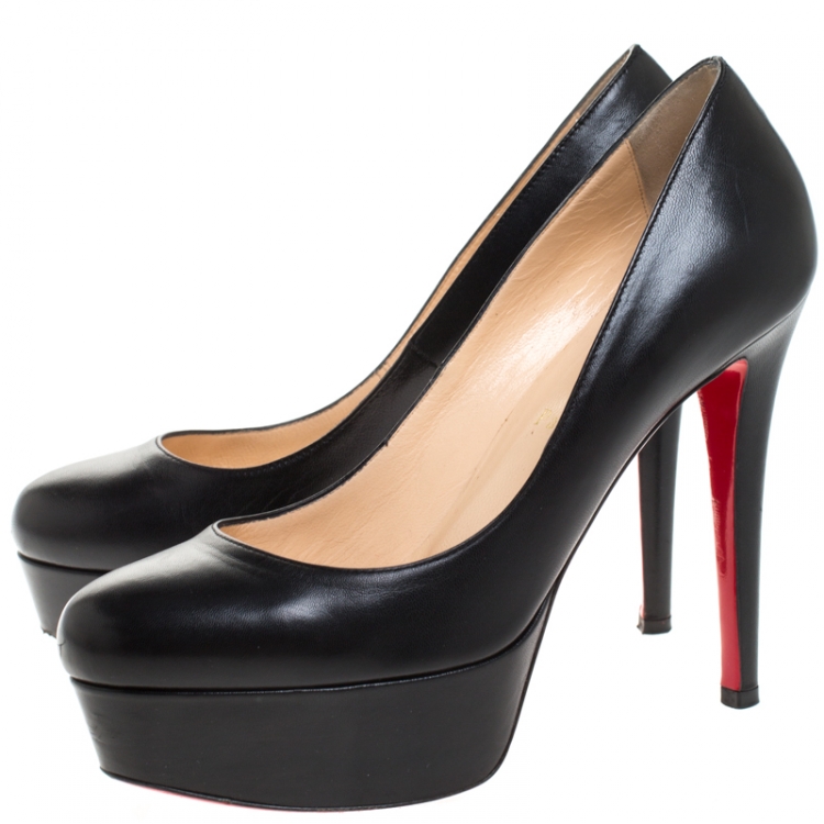 Pre Owned Christian Louboutin Black Leather Bianca Platform Pumps Size 37
