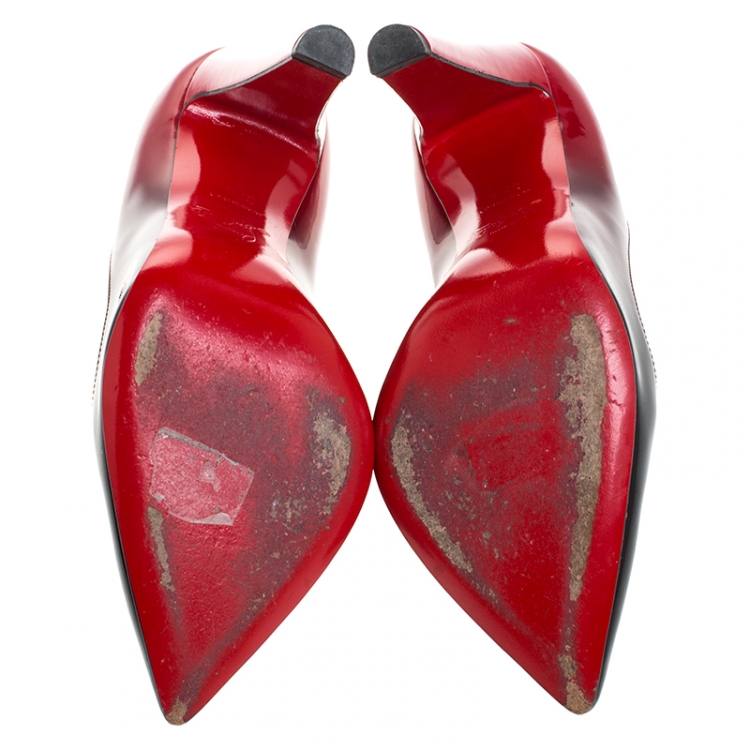 Pre Owned Christian Louboutin Black/Red Ombre Patent Leather Corneille Pointed Toe Pumps Size 37.5