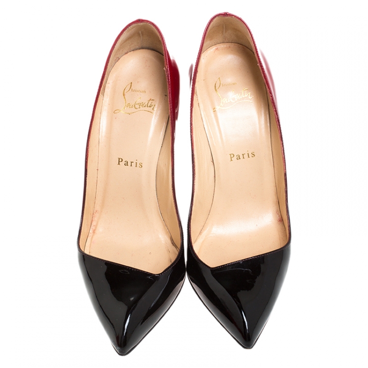 Pre Owned Christian Louboutin Black/Red Ombre Patent Leather Corneille Pointed Toe Pumps Size 37.5