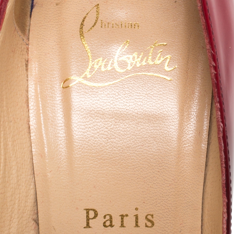 Pre Owned Christian Louboutin Black/Red Ombre Patent Leather Corneille Pointed Toe Pumps Size 37.5