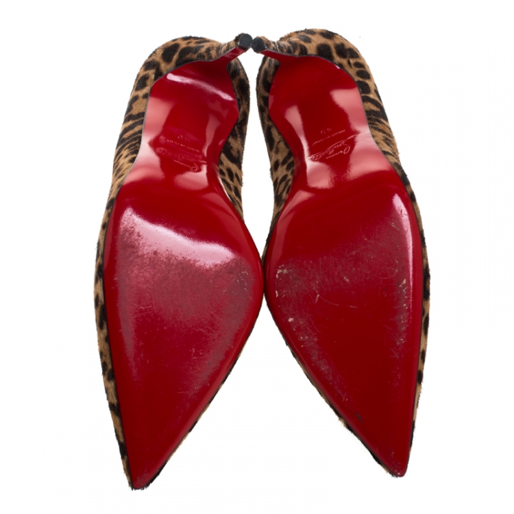 Pre Owned Christian Louboutin Beige/Brown Leopard Print Pony Hair So Kate Pointed Toe Pumps Size 40