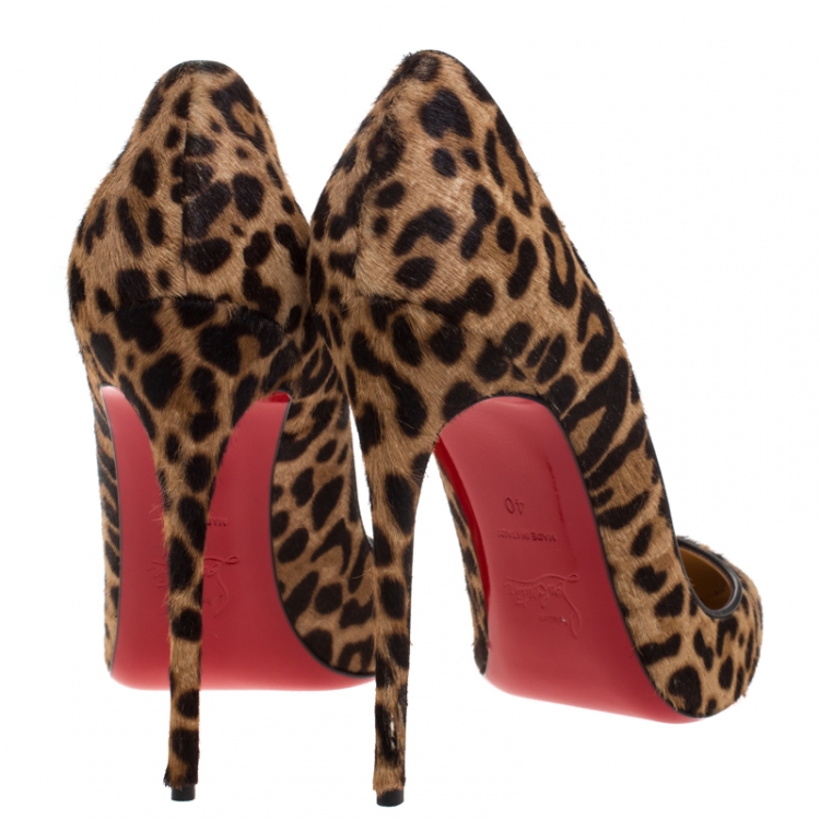 Pre Owned Christian Louboutin Beige/Brown Leopard Print Pony Hair So Kate Pointed Toe Pumps Size 40
