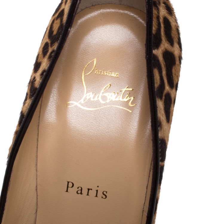Pre Owned Christian Louboutin Beige/Brown Leopard Print Pony Hair So Kate Pointed Toe Pumps Size 40