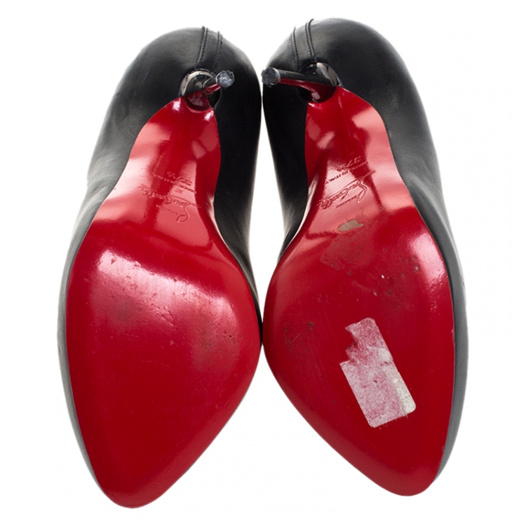 Pre Owned Christian Louboutin Black Leather Big Lips Pumps Size 37.5
