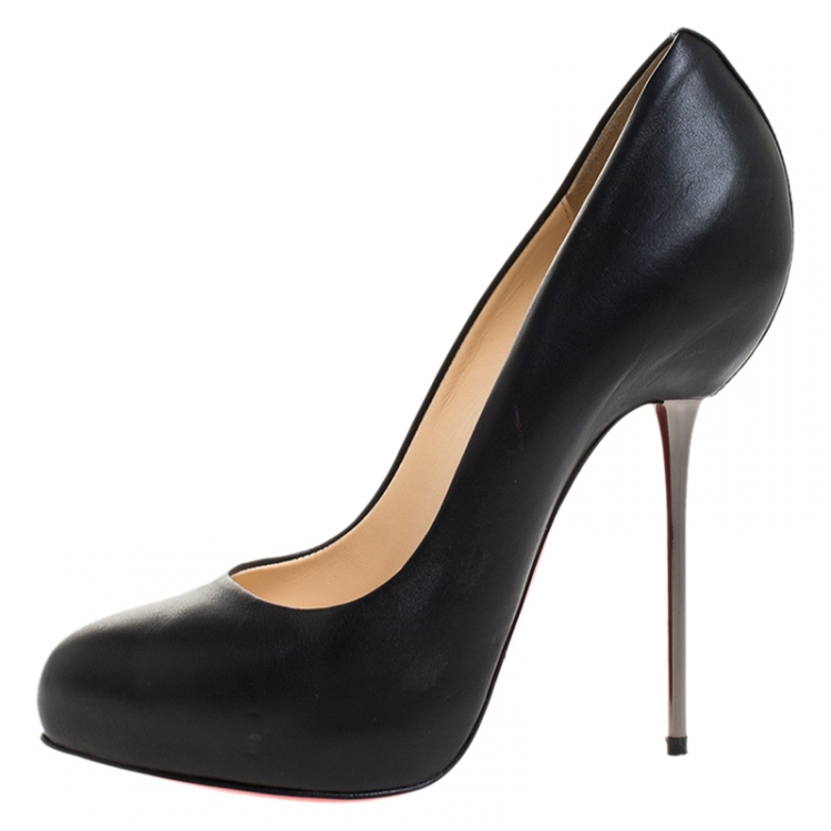 Pre Owned Christian Louboutin Black Leather Big Lips Pumps Size 37.5