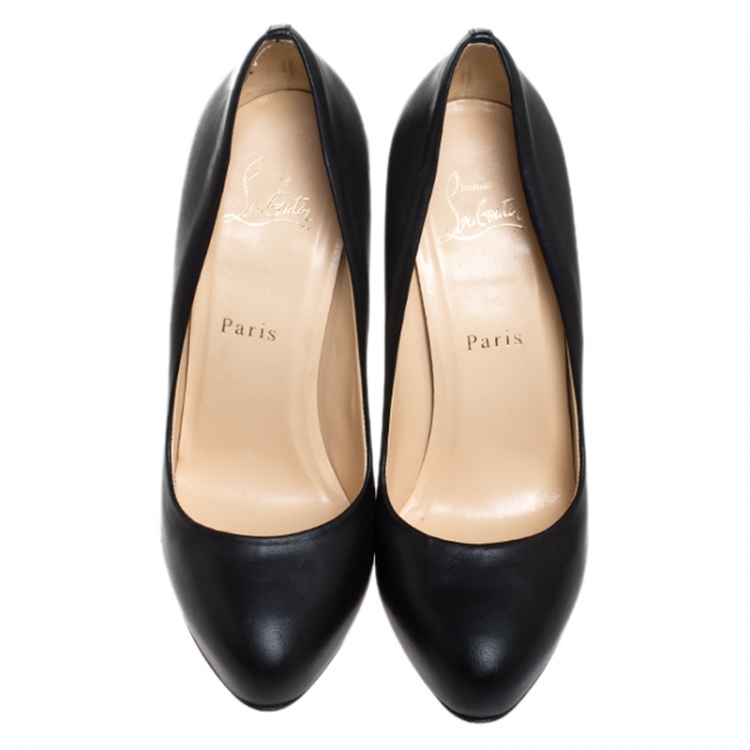 Pre Owned Christian Louboutin Black Leather Big Lips Pumps Size 37.5
